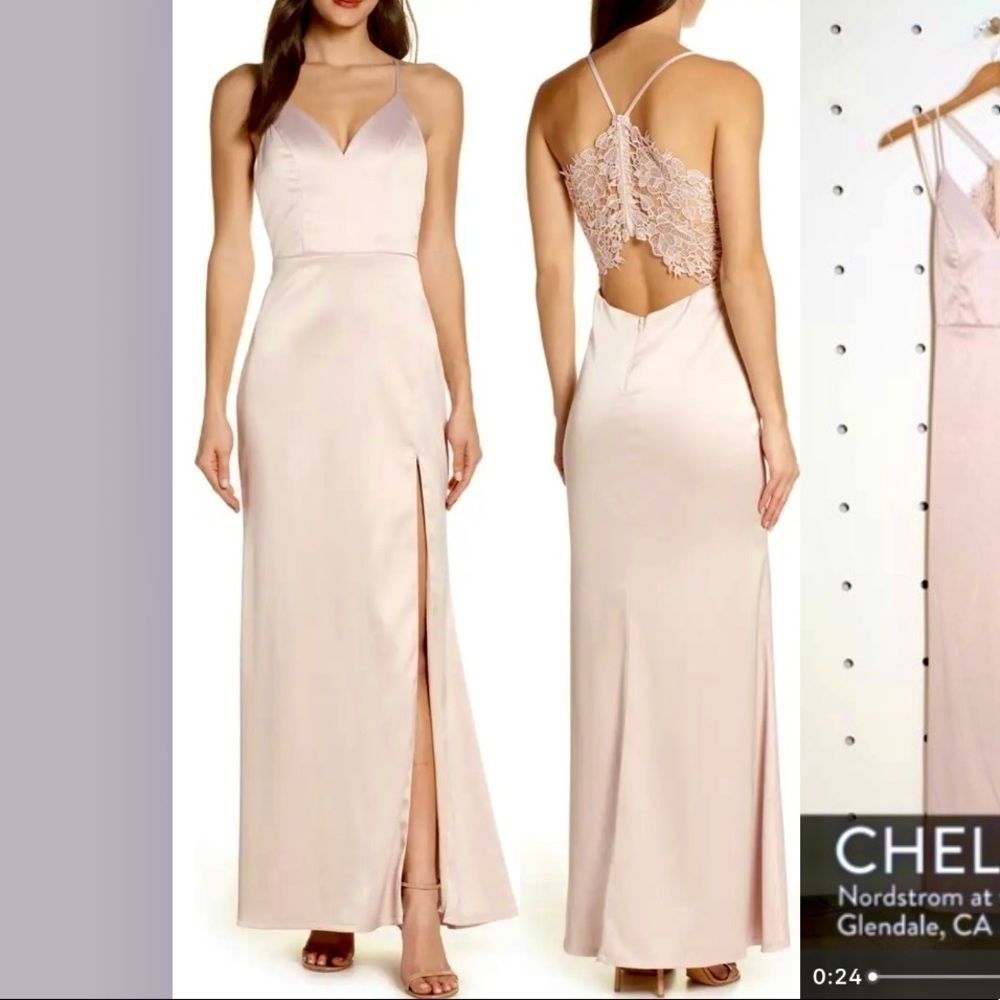 NWT WINDSOR Lace Back Stretch Satin Evening Dress
